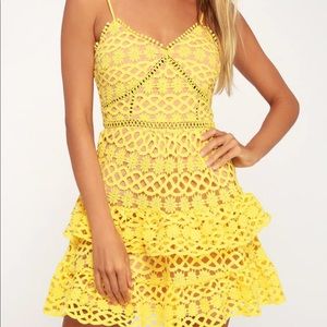 Yellow Crochet Lace Mini Dress